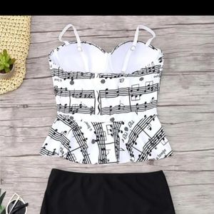Musical Notes Print Tankini Push Up Swimwear Women